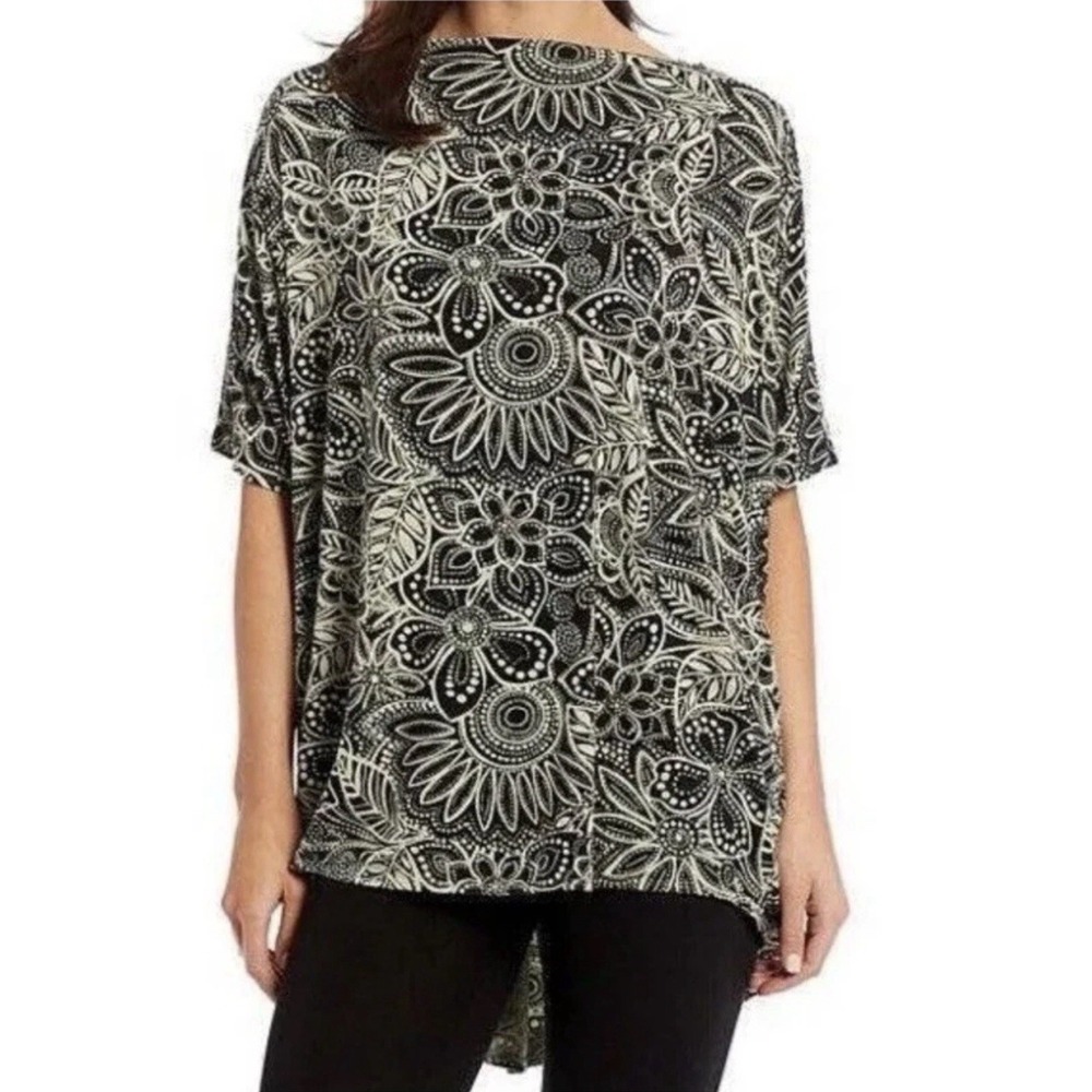 BRYN WALKER Debo Tunic Jersey Batwing Sleeve Stretch FloraL Large Boho Large‎